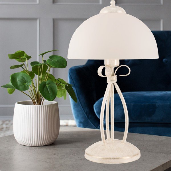 Lampada da tavolo bianca con paralume in vetro, altezza 43 cm Adelle - LAMKUR-image-3