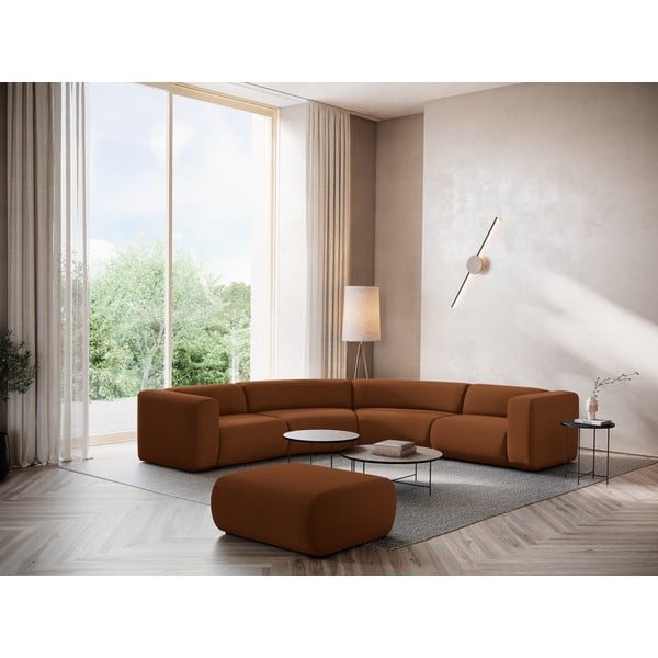 Poggiapiedi arancione/marrone con rivestimento in velluto Ekahi – Makamii-image-1