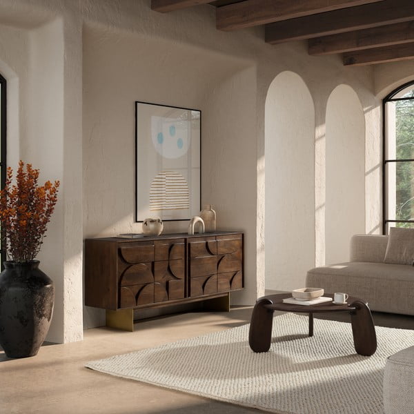 Cassettiera marrone in mango massiccio 165x76x40 cm Trisha – MOME-image-1
