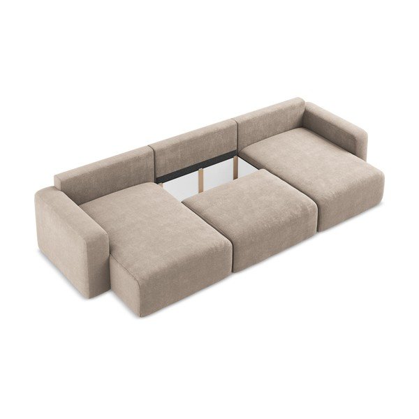 Divano angolare beige allungabile/con contenitore (a U) con rivestimento in ciniglia Kona – Makamii-image-4