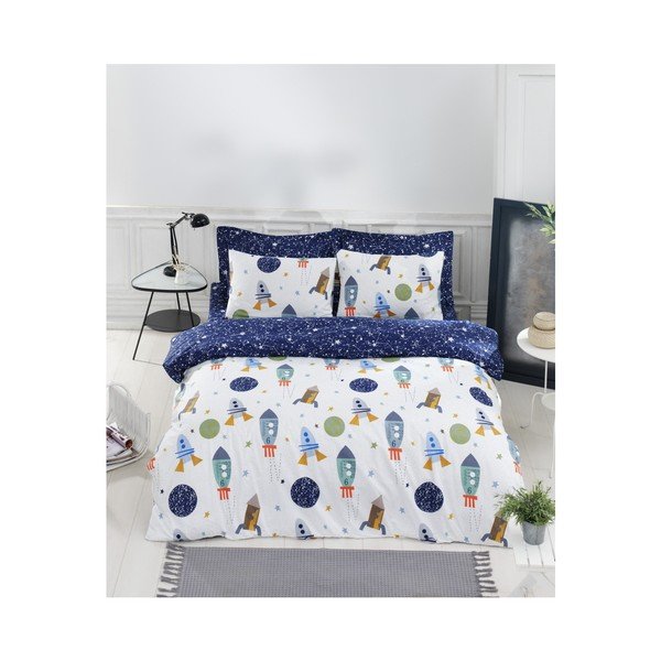 Lenzuolo Ranforce in cotone per letto matrimoniale Blu scuro, 200 x 220 cm Spacex - Mijolnir