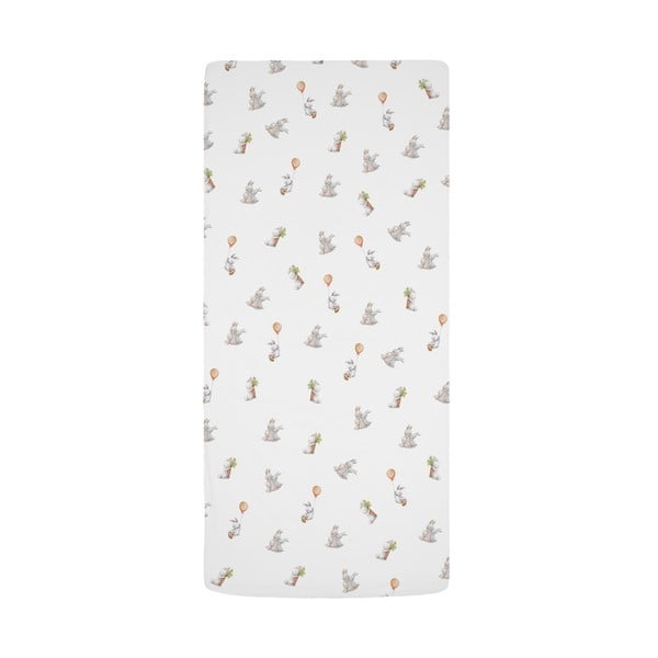 Lenzuolo con angoli per bambini bianco in raso di cotone per culla 60x120 cm Hugging Bunnies – Butter Kings