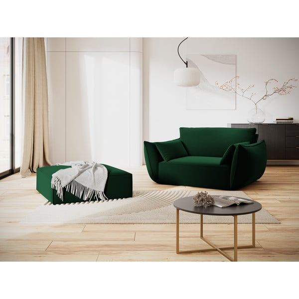 Poggiapiedi verde scuro con rivestimento in velluto Vanda – Mazzini Sofas-image-1