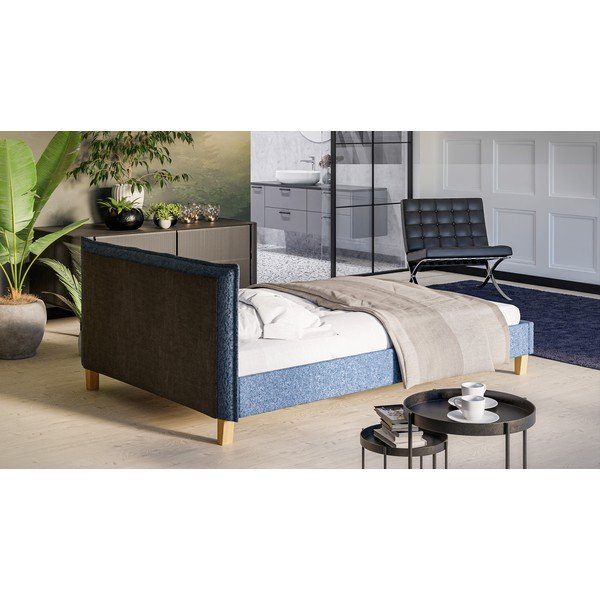 Letto matrimoniale imbottito blu con griglia 140x200 cm Tina - Ropez-image-3