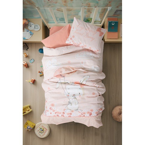 Set copripiumino e federa da bambini rosa in cotone renforcé per culla con lenzuolo incluso/4 pezzi 100x150 cm Rapeti – Mijolnir-image-1