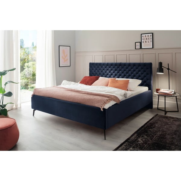 Letto matrimoniale imbottito blu scuro con contenitore con rete inclusa 180x200 cm La Maison – Meise Möbel-image-1