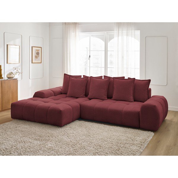 Divano angolare burgundy allungabile e con contenitore (penisola a sinistra/chaise lounge) con rivestimento in ciniglia Everest – Bobochic Paris-image-1