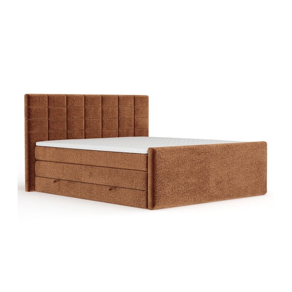Letto boxspring arancione con contenitore 140x200 cm Ava – Maison de Rêve