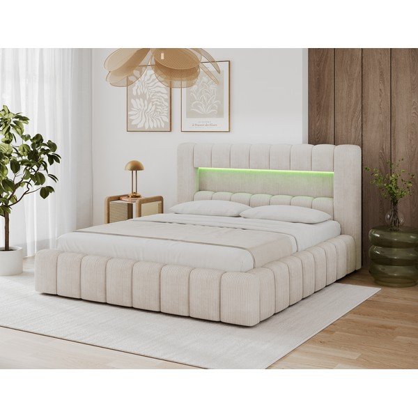 Letto matrimoniale imbottito beige con contenitore con rete inclusa 180x200 cm Lamica – ELTAP-image-2