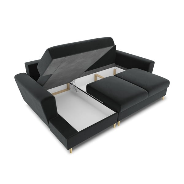 Divano angolare grigio scuro allungabile e con contenitore (con penisola a sinistra/con chaise lounge) con rivestimento in velluto Kyoto – Cosmopolitan Design-image-3
