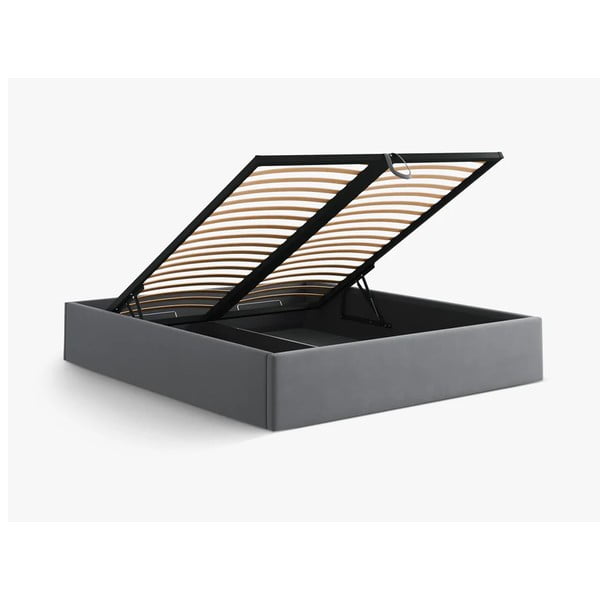 Letto matrimoniale imbottito grigio con contenitore/senza testiera con rete inclusa 160x200 cm Susan – Micadoni -image-3