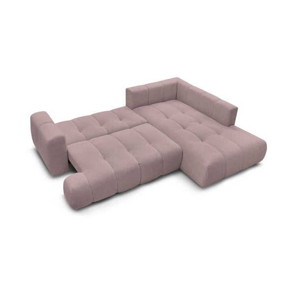 Divano angolare rosa allungabile e con contenitore (penisola a destra/a L) con rivestimento in ciniglia Fuji – Bobochic Paris-image-4
