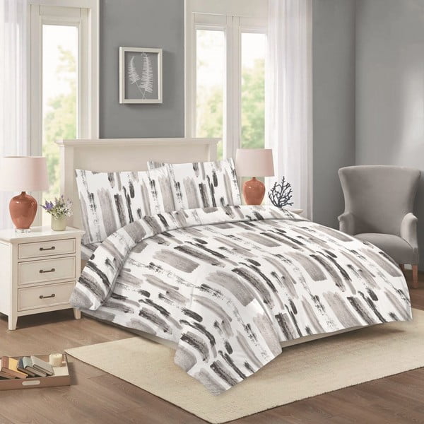 Biancheria da letto matrimoniale in cotone esteso bianco e grigio 200x220 cm Nora - Cotton House