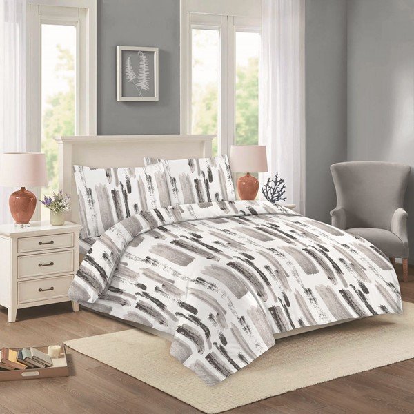 Biancheria da letto matrimoniale in cotone esteso bianco e grigio 200x220 cm Nora - Cotton House