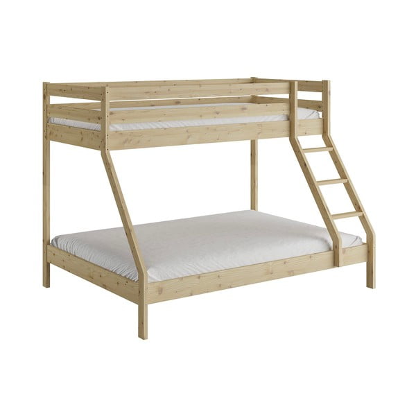 Letto da bambini a castello di colore naturale in pino massiccio 140x200/90x200 cm Denis – Olivia Living