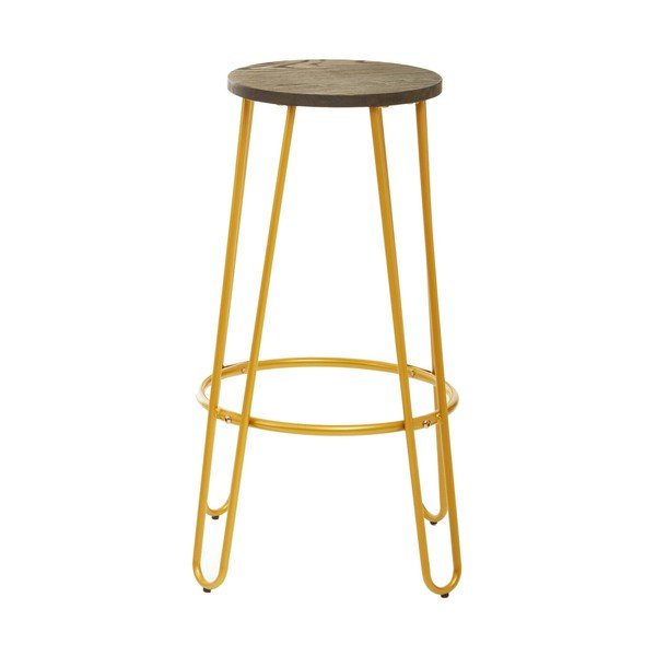 Sedia da bar dorata/di colore naturale in olmo massiccio (altezza della seduta 75 cm) District – Premier Housewares-image-2