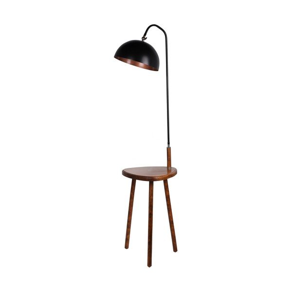 Lampada da terra nera/marrone con paralume in metallo con ripiano incluso (altezza totale 160 cm) Table – Opviq lights