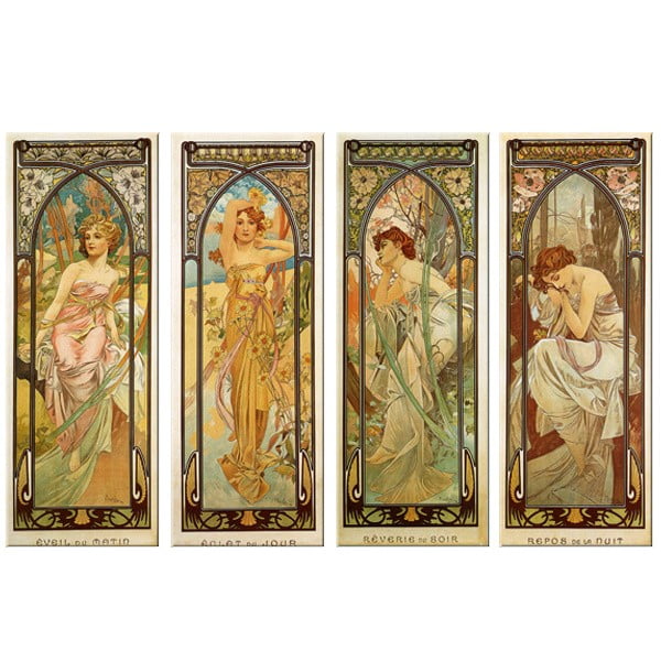Sada 4 obrazů Times of The Day od Alfonse Muchy, 30x80 cm
