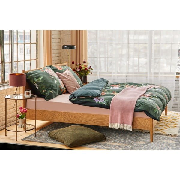 Lenzuolo matrimoniale in cotone sateen verde scuro 200 x 220 cm Floret - Bonami Selection-image-1