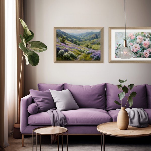 Dipinto stampato con cornice inclusa 75x56 cm Violet Hills – Styler-image-1