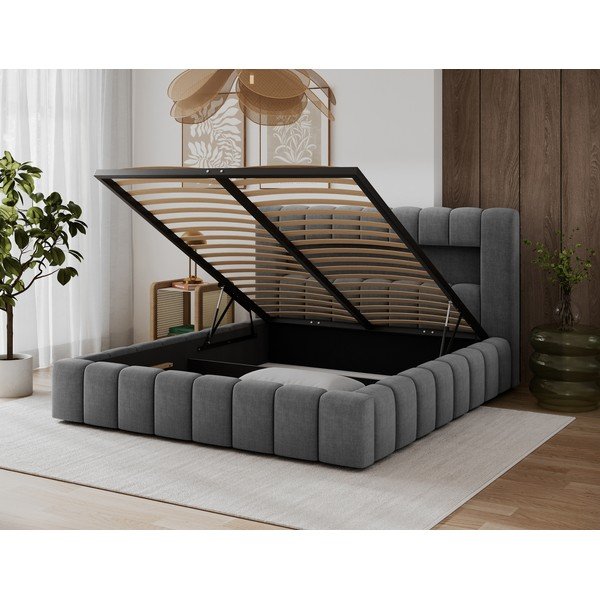 Letto matrimoniale imbottito grigio con contenitore con rete inclusa 180x200 cm Lamica – ELTAP-image-3