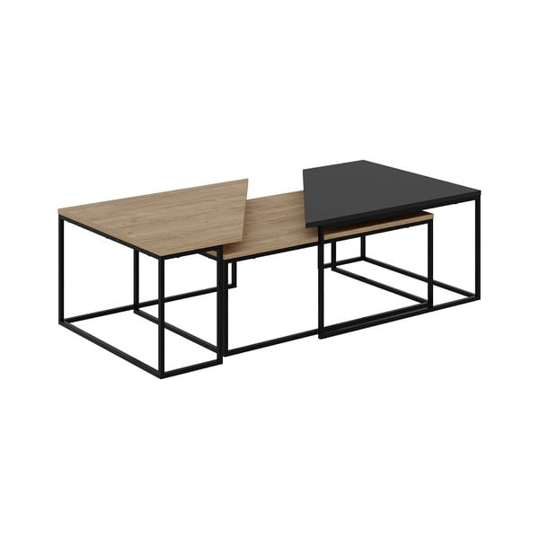 Set di 3 tavolini con piano in rovere decorato in colore naturale 70x110 cm Titan - Marckeric