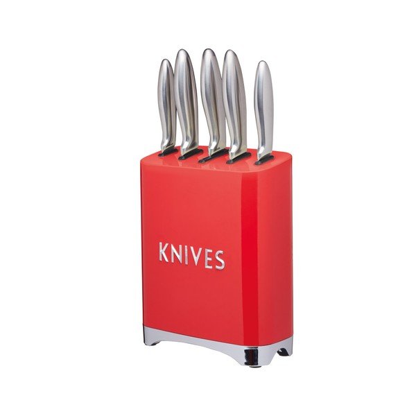 Sada 5 nožů s červeným stojanem Kitchen Craft Lovello