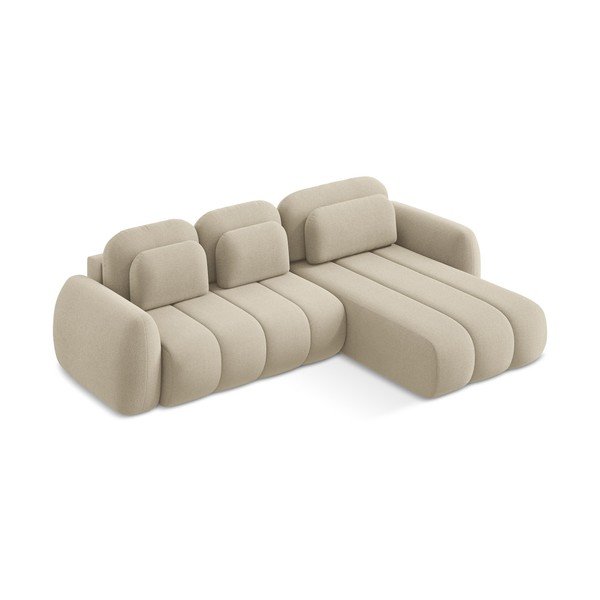 Divano angolare marrone chiaro allungabile/con contenitore (con penisola a destra/con chaise lounge) con rivestimento in bouclé Pele – Makamii-image-2