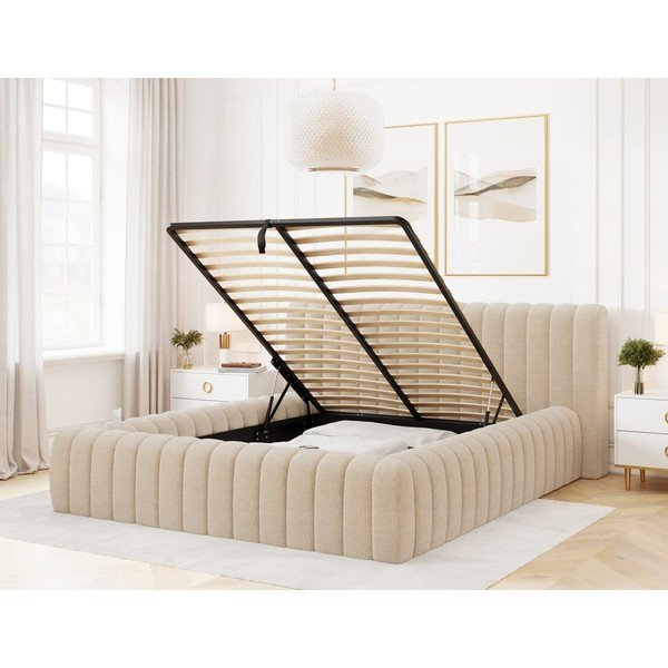 Letto matrimoniale imbottito beige con contenitore e rete inclusi 160x200 cm Carilla – ELTAP-image-2