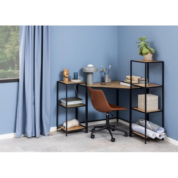 Libreria nera-color legno naturale effetto rovere 37x120 cm Seaford - Actona-image-1