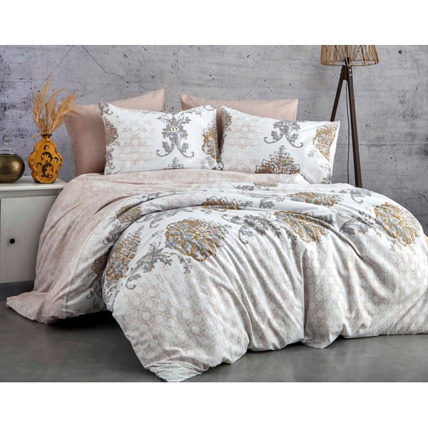 Biancheria in cotone marrone e beige per letto matrimoniale 200x200 cm Daisy - Mijolnir