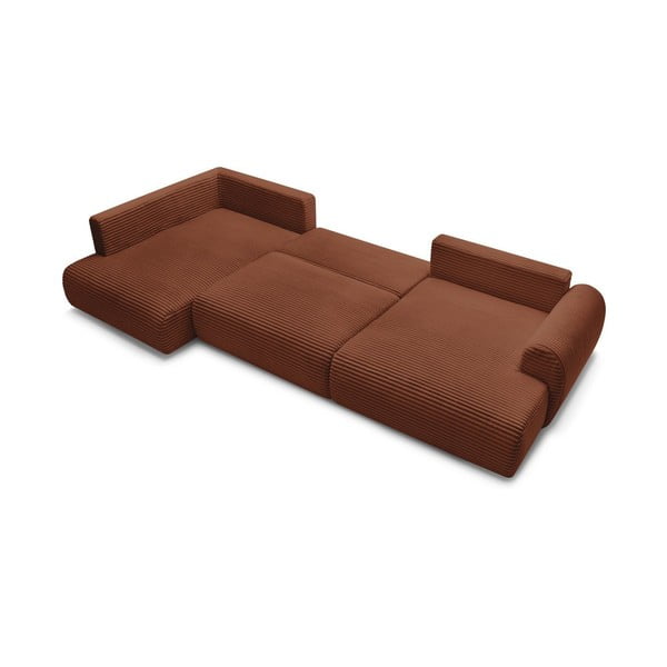 Divano angolare color mattone allungabile/con contenitore (con penisola a sinistra/a U) con rivestimento in velluto a coste Lucien – Bobochic Paris-image-4