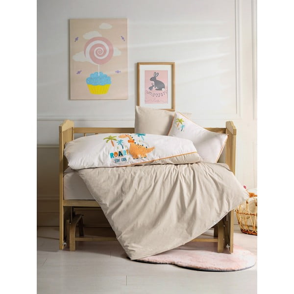 Set copripiumino e federa da bambini beige in cotone per culla con lenzuolo incluso/4 pezzi 100x150 cm Kiddo – Mijolnir-image-1