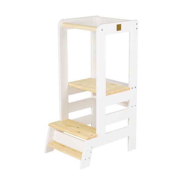 Torre di apprendimento bianca/di colore naturale in pino massiccio Montessori – Meowbaby