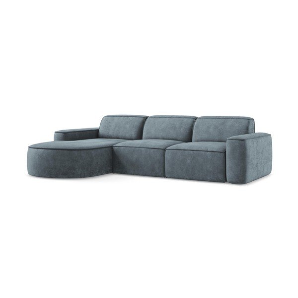 Divano angolare blu polveroso (con penisola a sinistra/con chaise lounge) con rivestimento in ciniglia Omao – Makamii-image-1