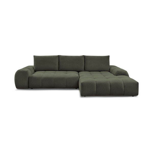 Divano angolare verde allungabile e con contenitore (penisola a destra/chaise lounge) con rivestimento in ciniglia Everest – Bobochic Paris