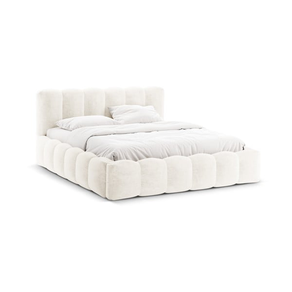 Letto matrimoniale imbottito crema con spazio contenitivo e rete 160x200 cm Lupine - Micadoni Home-image-3