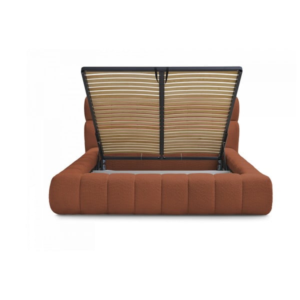 Letto matrimoniale imbottito arancione contenitore e rete inclusi 180x200 cm Mont Blanc - Bobochic Paris-image-3