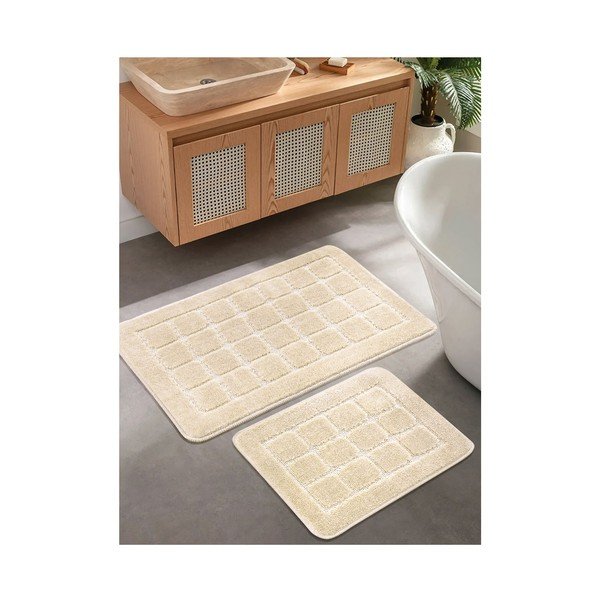 Set di tappetini per il bagno color crema 2 pz 50x80 cm Kareli – Foutastic-image-1
