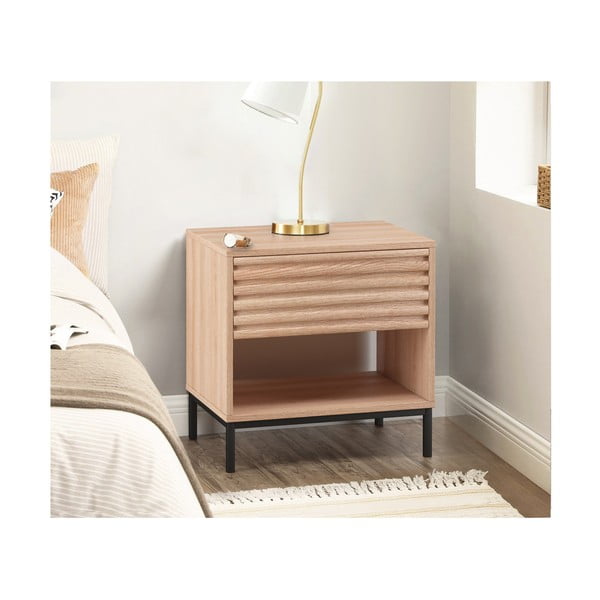 Comodino con piano effetto rovere naturale Celine - Støraa-image-1