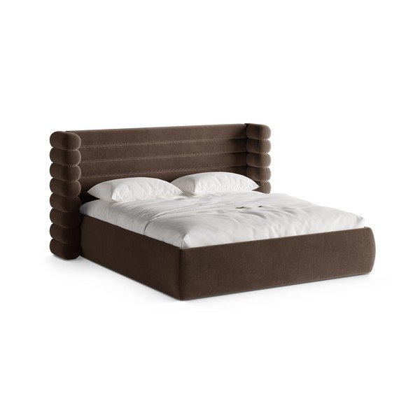 Letto matrimoniale imbottito marrone con contenitore con rete inclusa 200x200 cm Mount – Micadoni 