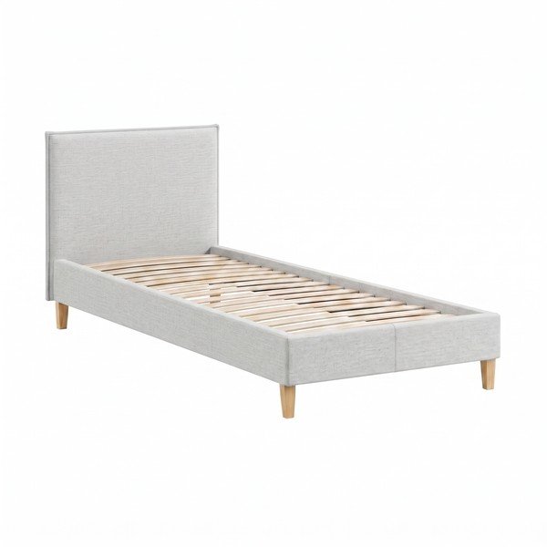 Letto singolo imbottito grigio chiaro con rete inclusa 90x200 cm Tina – Ropez
