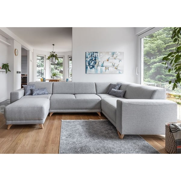 Divano angolare grigio chiaro allungabile e con contenitore (penisola a destra/a U) Classy Sophie – Miuform-image-1