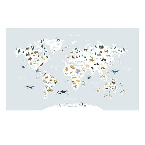 Carta da parati per bambini 400 cm x 248 cm Animals World Map - Lilipinso