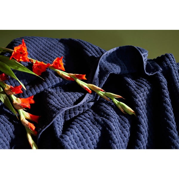 Asciugamano tipo terry blu scuro in cotone organico 50x100 cm Check – JUNA-image-4