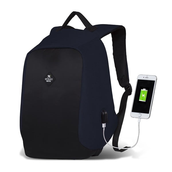 Zaino blu scuro-nero con porta USB My Valice SECRET Smart Bag - Myvalice
