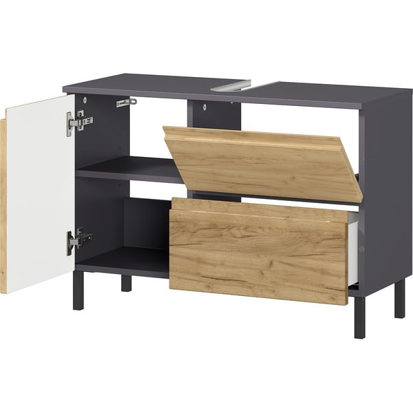 Mobile grigio scuro sotto il lavabo in rovere 80x56 cm Salinas - Germania-image-3