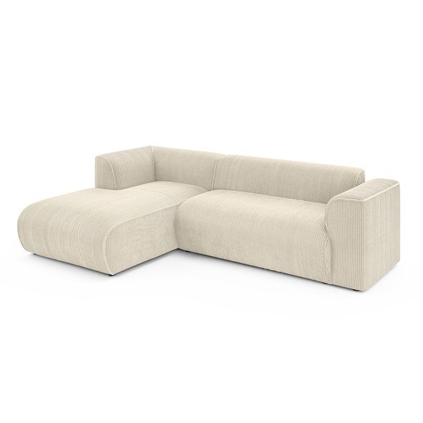 Divano angolare beige (con penisola a sinistra/con chaise lounge) con rivestimento in velluto a coste Merid  – Ropez-image-2