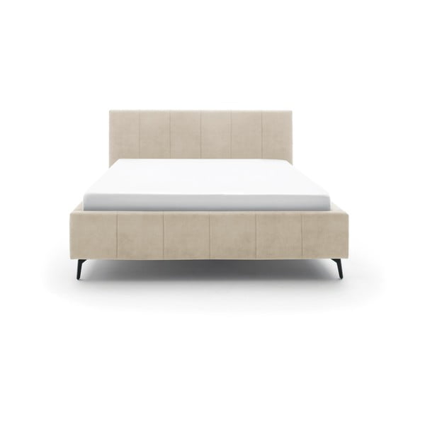 Letto matrimoniale imbottito beige con contenitore con rete inclusa 160x200 cm Lizzano – Meise Möbel-image-3
