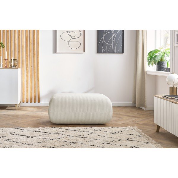 Pouf in velluto a coste bianco Lecomte - Bobochic Paris-image-1